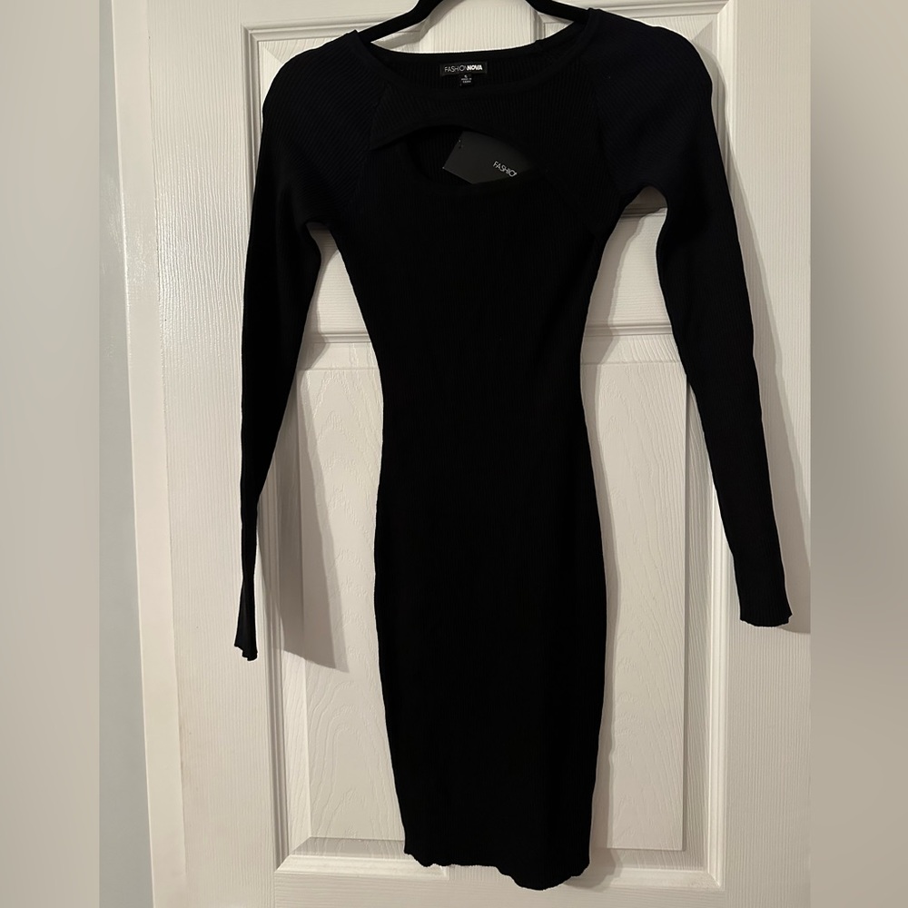 Fashion Nova Black Cutout Sweater Dress